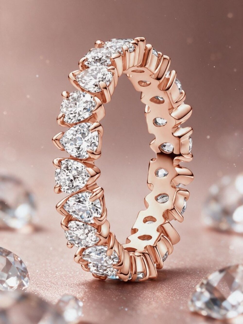 Rose Gold Infinity Ring with Pear Shaped CZ Pavé - Size 9